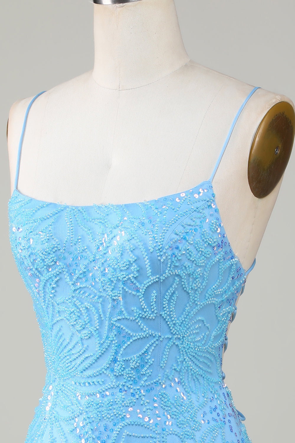 Sparkly Blue Beaded Tight Short Homecoming Dress