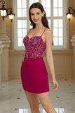 Spaghetti Straps Sparkly Tight Homecoming Dress with Beaded