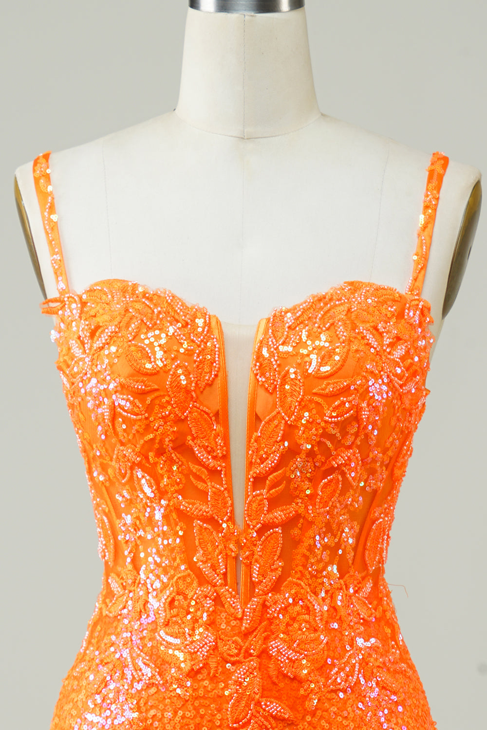 Glitter Orange Tight Homecoming Dress with Beaded