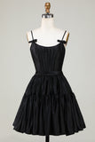 Trendy A-Line Spaghetti Straps Black Short Homecoming Dress