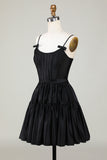 Trendy A-Line Spaghetti Straps Black Short Homecoming Dress