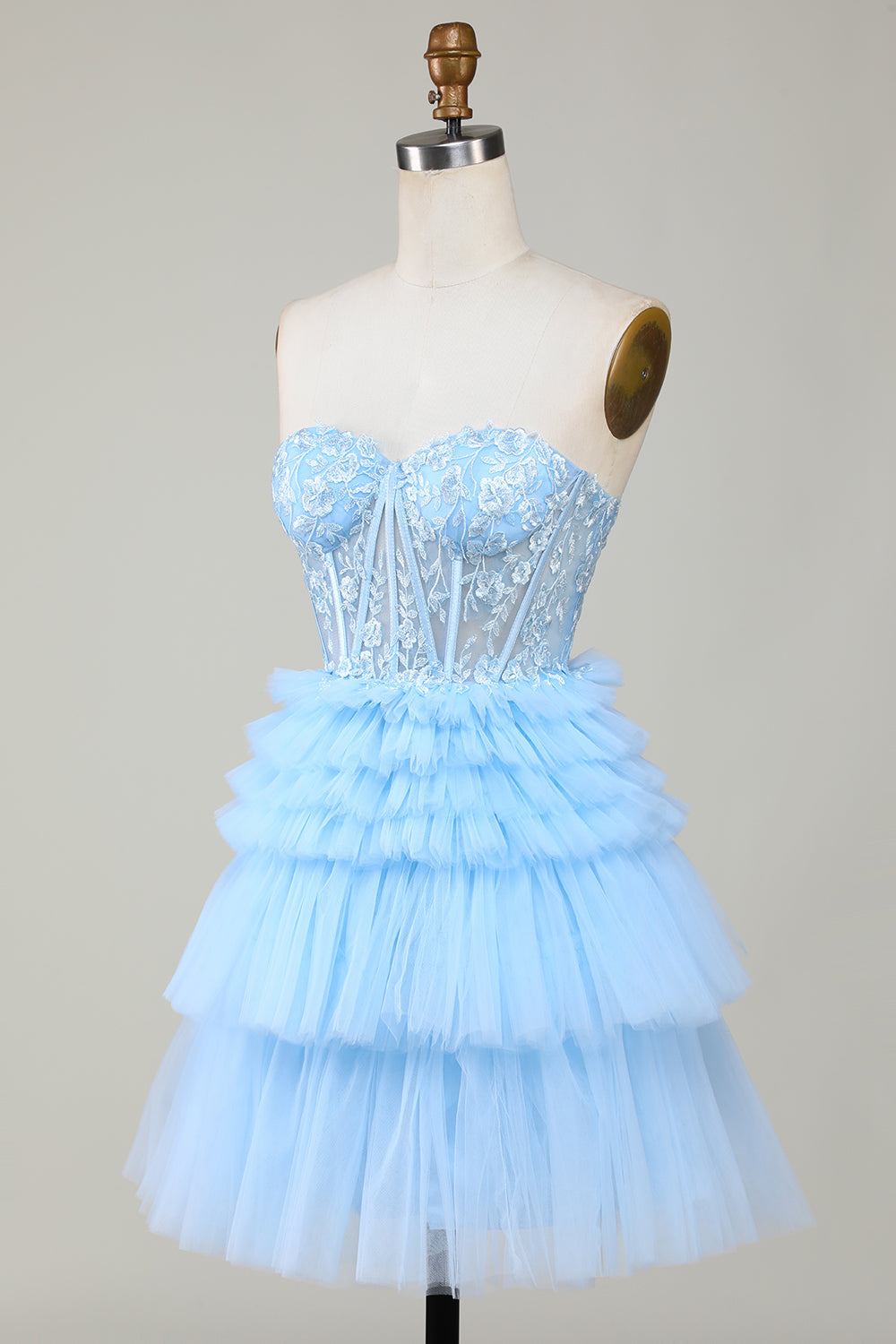 Cute A-Line Sweetheart Blue Corset Short Homecoming Dress with Ruffles
