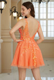 Orange A Line Glitter Homecoming Dress with Sequins
