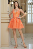 Orange A Line Glitter Homecoming Dress with Sequins