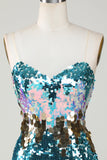 Sparkly Blue Sequined Tight Short Homecoming Dress