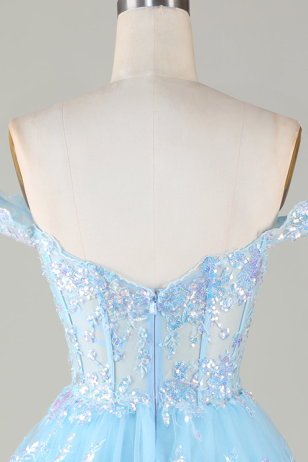 Sparkly Blue Corset Tiered Lace A-Line Short Homecoming Dress