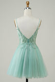 Green A Line Cute Homecoming Dress with Beaded