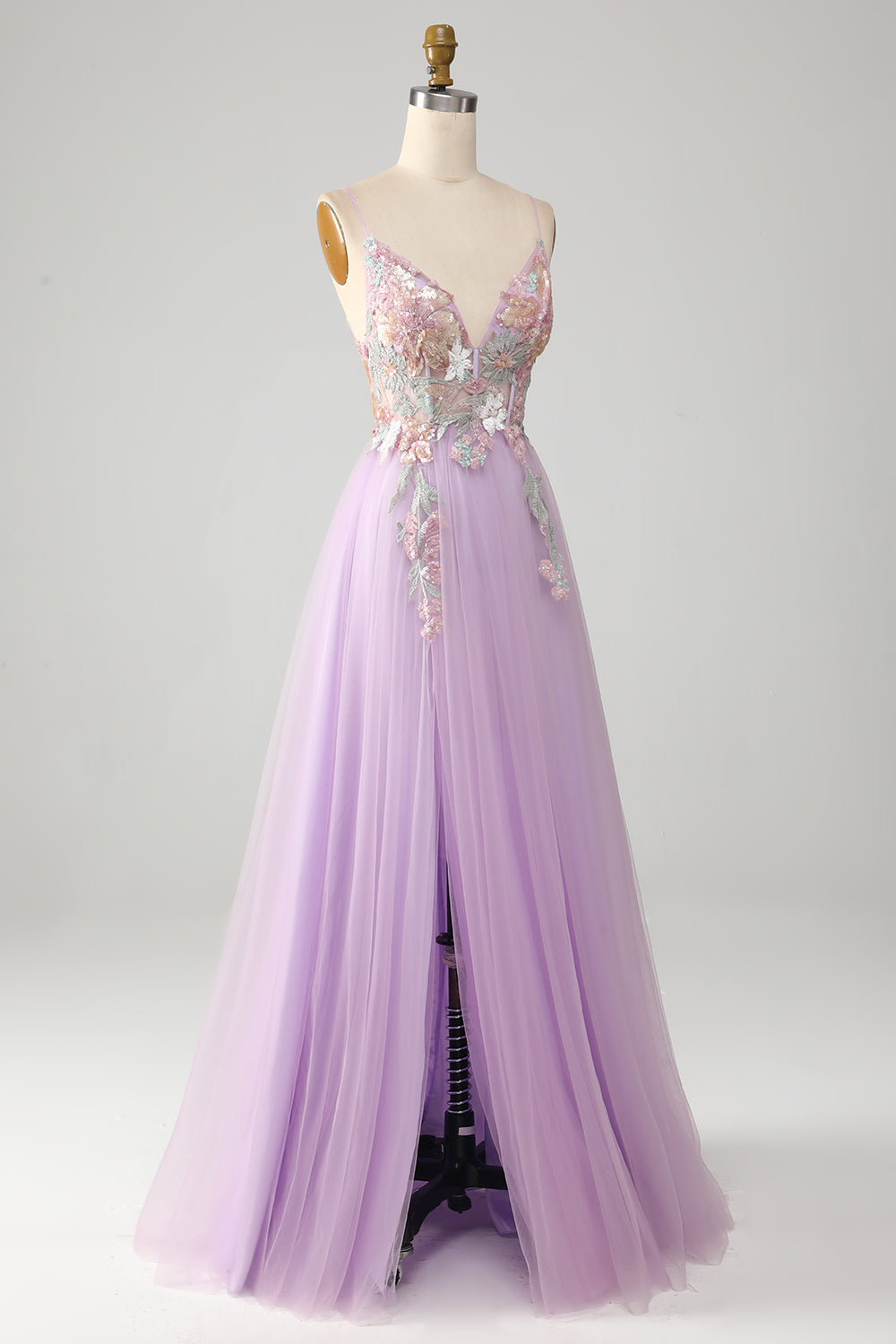 Zapakasa Women Lilac Long Prom Dress Glitter A-Line Spaghetti Straps ...