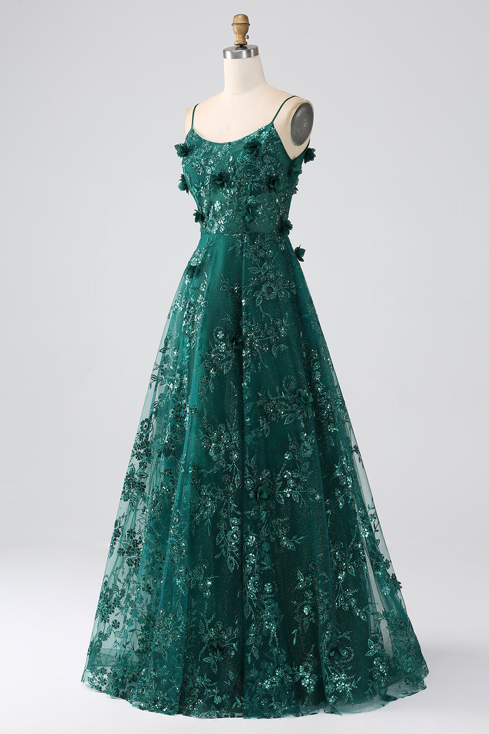 Zapakasa Women Glitter Dark Green Prom Dress Spaghetti Straps Lace Flower Long Corset Evening Dress Zapakasa Women Glitter Dark Green Prom Dress Spaghetti Straps Lace Flower Long Corset Evening Dress