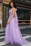 Gorgeous A Line Halter Neck Grey Purple Corset Prom Dress with Appliques
