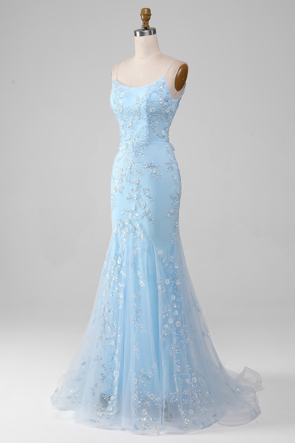 Zapakasa Women Sparkly Light Blue Beaded Mermaid Long Prom Dress Spaghetti Straps Formal Dress Zapakasa Women Sparkly Light Blue Beaded Mermaid Long Prom Dress Spaghetti Straps Formal Dress