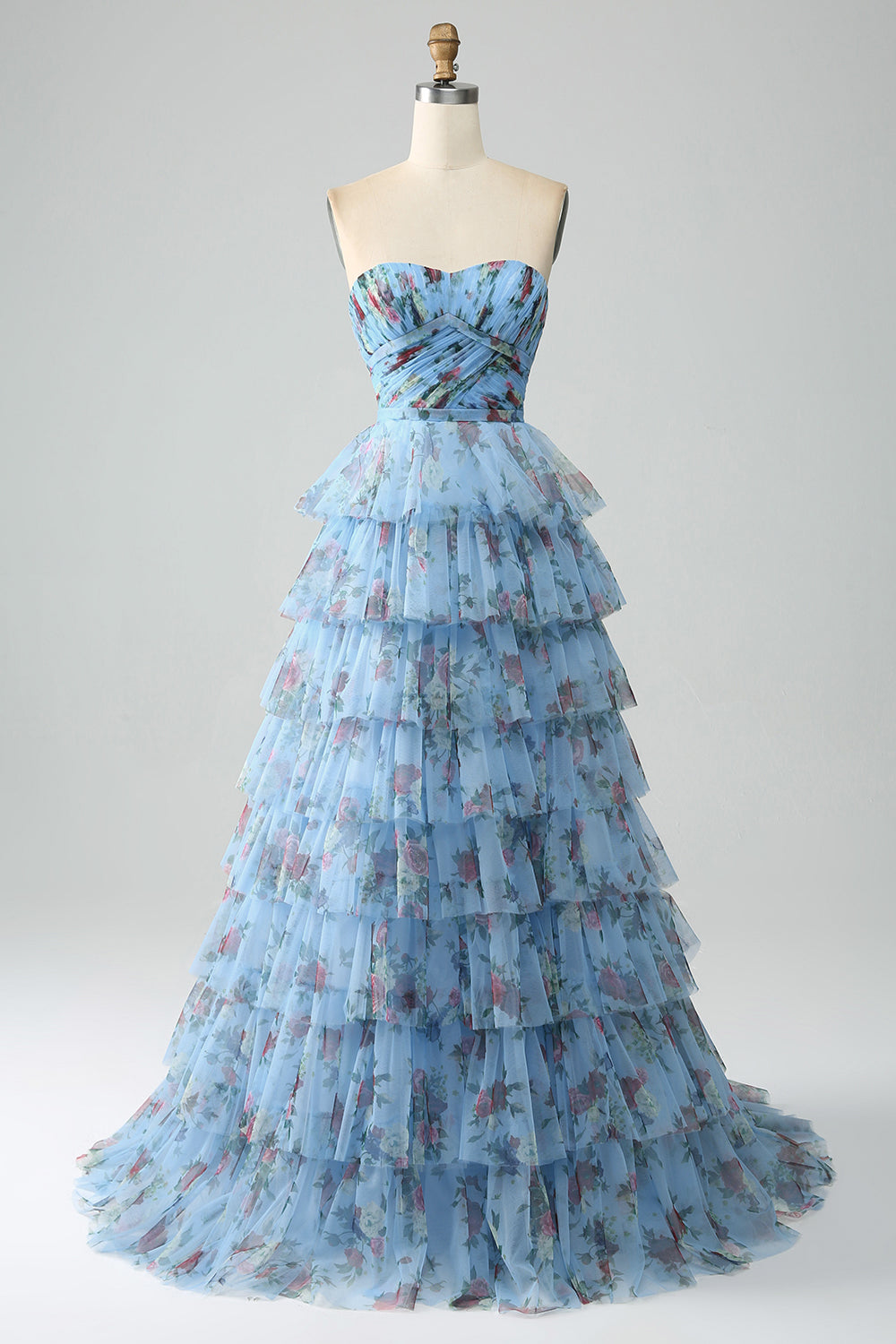 Zapakasa Women Off the Shoulder Floral Printed Tiered Prom Dress with Pleated A Line Tulle Formal Dress Zapakasa Women Off the Shoulder Floral Printed Tiered Prom Dress with Pleated A Line Tulle Formal Dress
