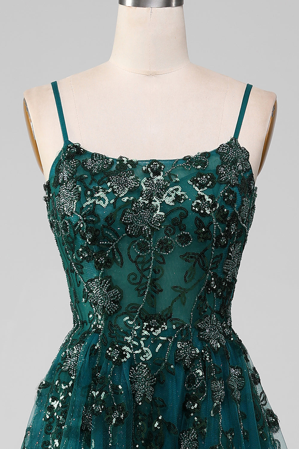 Zapakasa Women Dark Green Prom Dress Tulle Spaghetti Straps A Line Evening Dress with Slit Zapakasa Women Dark Green Prom Dress Tulle Spaghetti Straps A Line Evening Dress with Slit