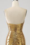 Golden Mermaid Strapless Long Prom Dress with Slit