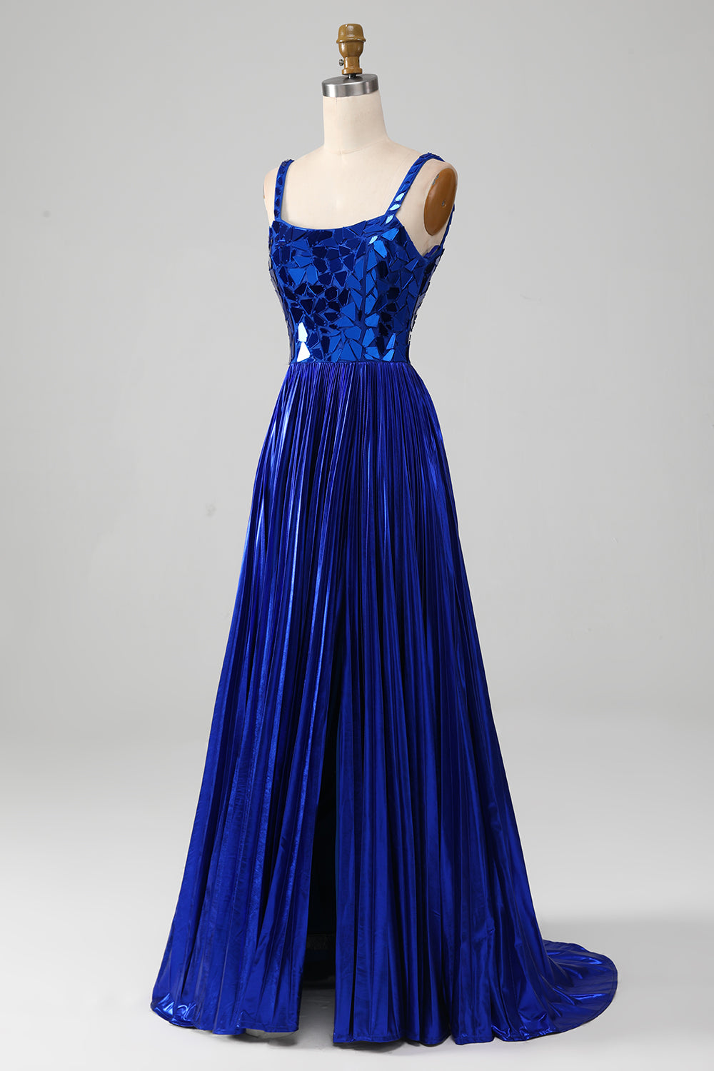 Zapakasa Women Sparkly Royal Blue Prom Dress with Slit A-Line Lace-Up Back Party Dress Zapakasa Women Sparkly Royal Blue Prom Dress with Slit A-Line Lace-Up Back Party Dress