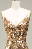 Sparkly Golden Mermaid Sequin Prom Dress With Slit