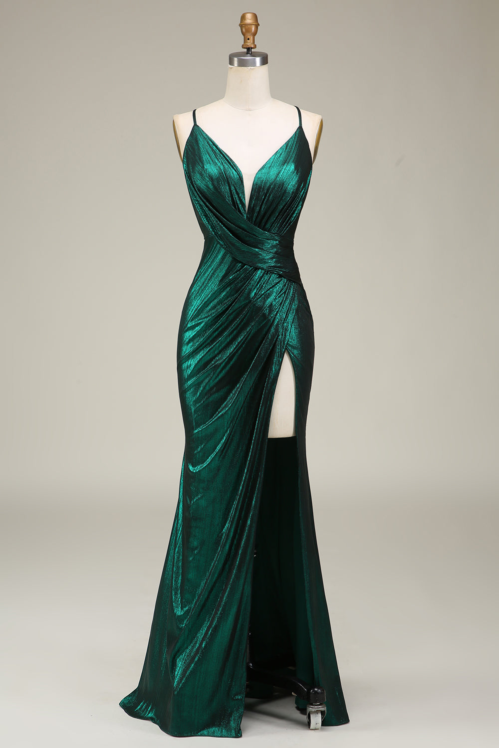 Mermaid Spaghetti Straps Dark Green Prom Dress with Slit