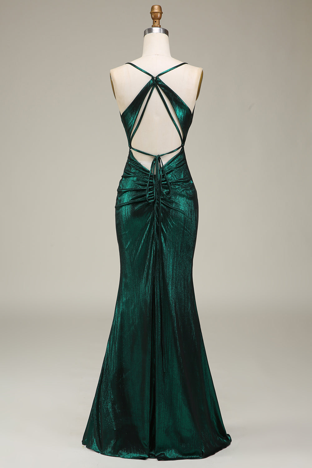 Mermaid Spaghetti Straps Dark Green Prom Dress with Slit