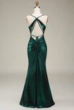 Mermaid Spaghetti Straps Dark Green Prom Dress with Slit