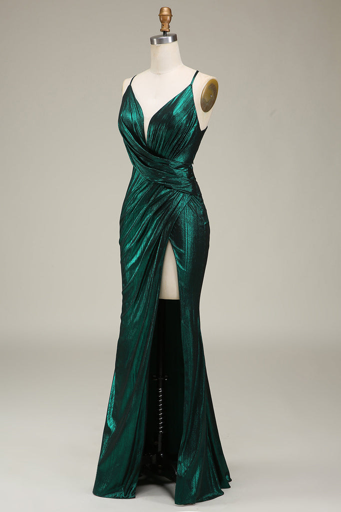 Hot Mermaid Spaghetti Straps Dark Green Long Prom Dress With Open Back main image 0