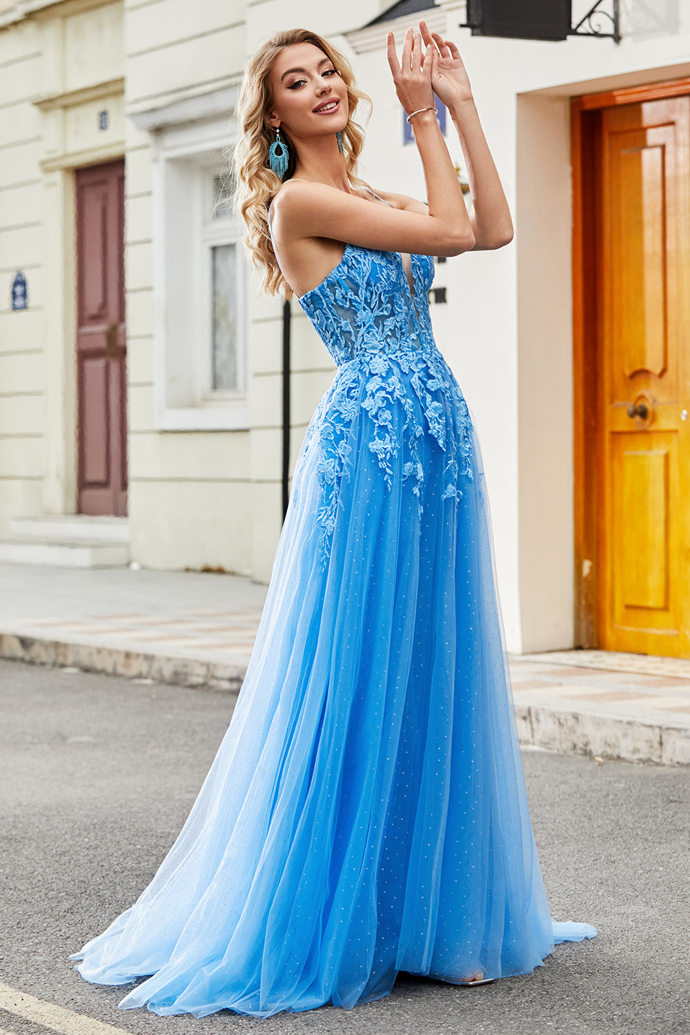 dresses in blue Elegant Royal Silk Evening Gown: Handcrafted Luxury Maxi Dress with Slit while the sleeveless design keeps the look sleek and modern Royal Blue Tulle Dress A
