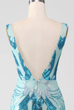 Glitter Blue V-neck Mermaid Prom Dress with Sequins