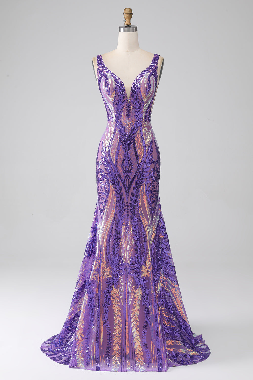 Glitter Blue V-neck Mermaid Prom Dress with Sequins