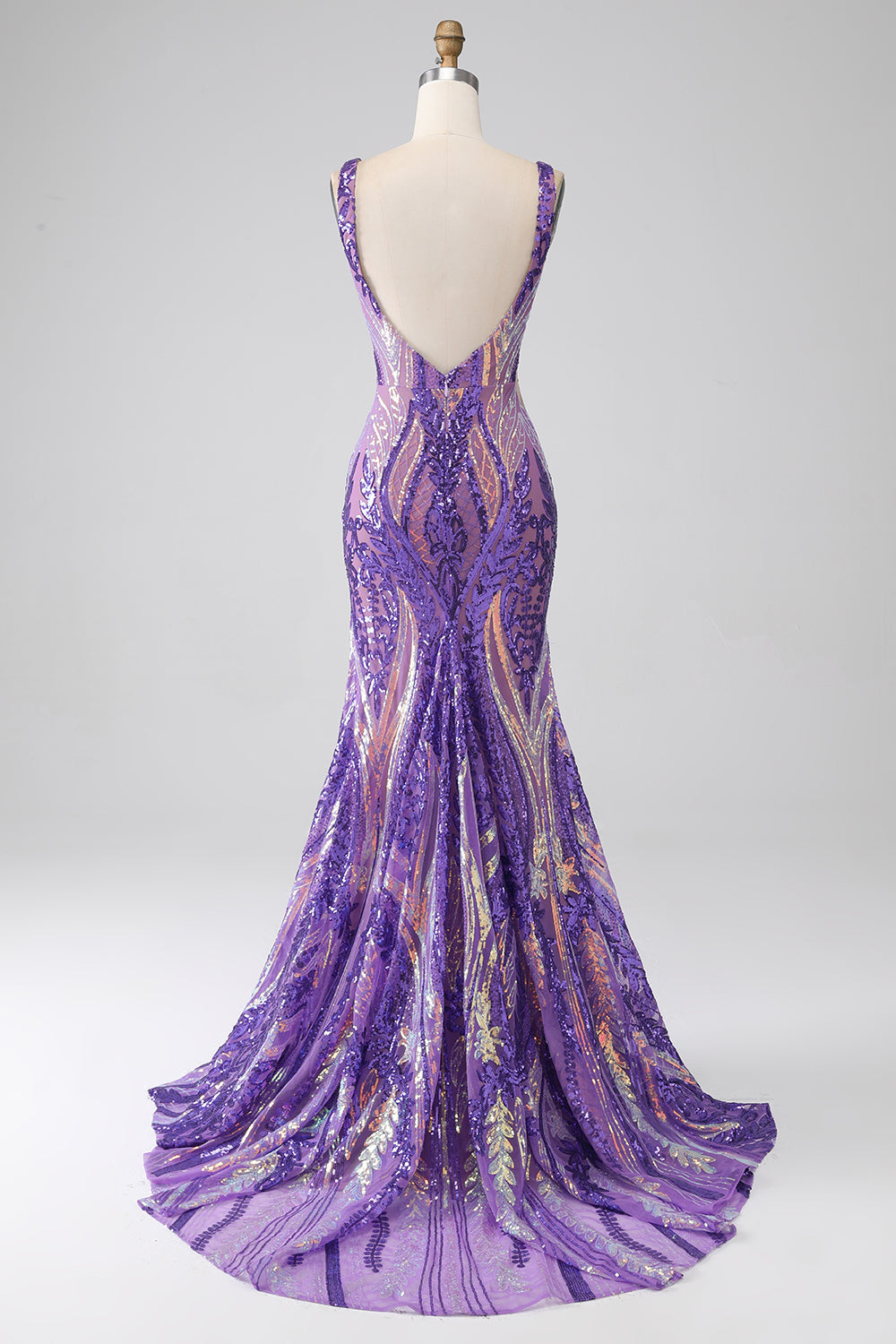 Glitter Blue V-neck Mermaid Prom Dress with Sequins