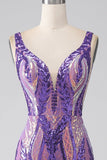 Glitter Blue V-neck Mermaid Prom Dress with Sequins