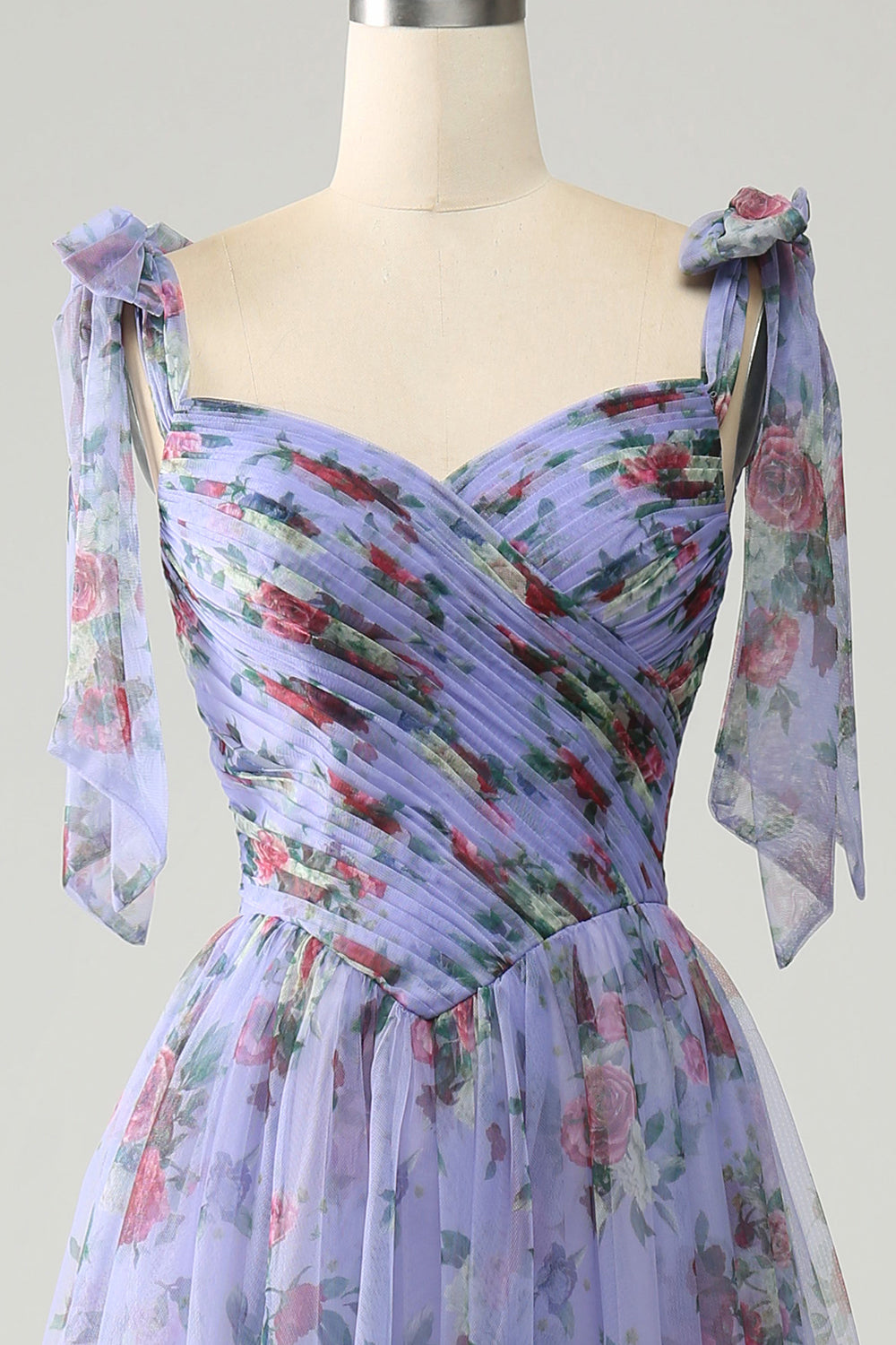 A-Line Lavender Printed Adjustable Straps Long Prom Dress
