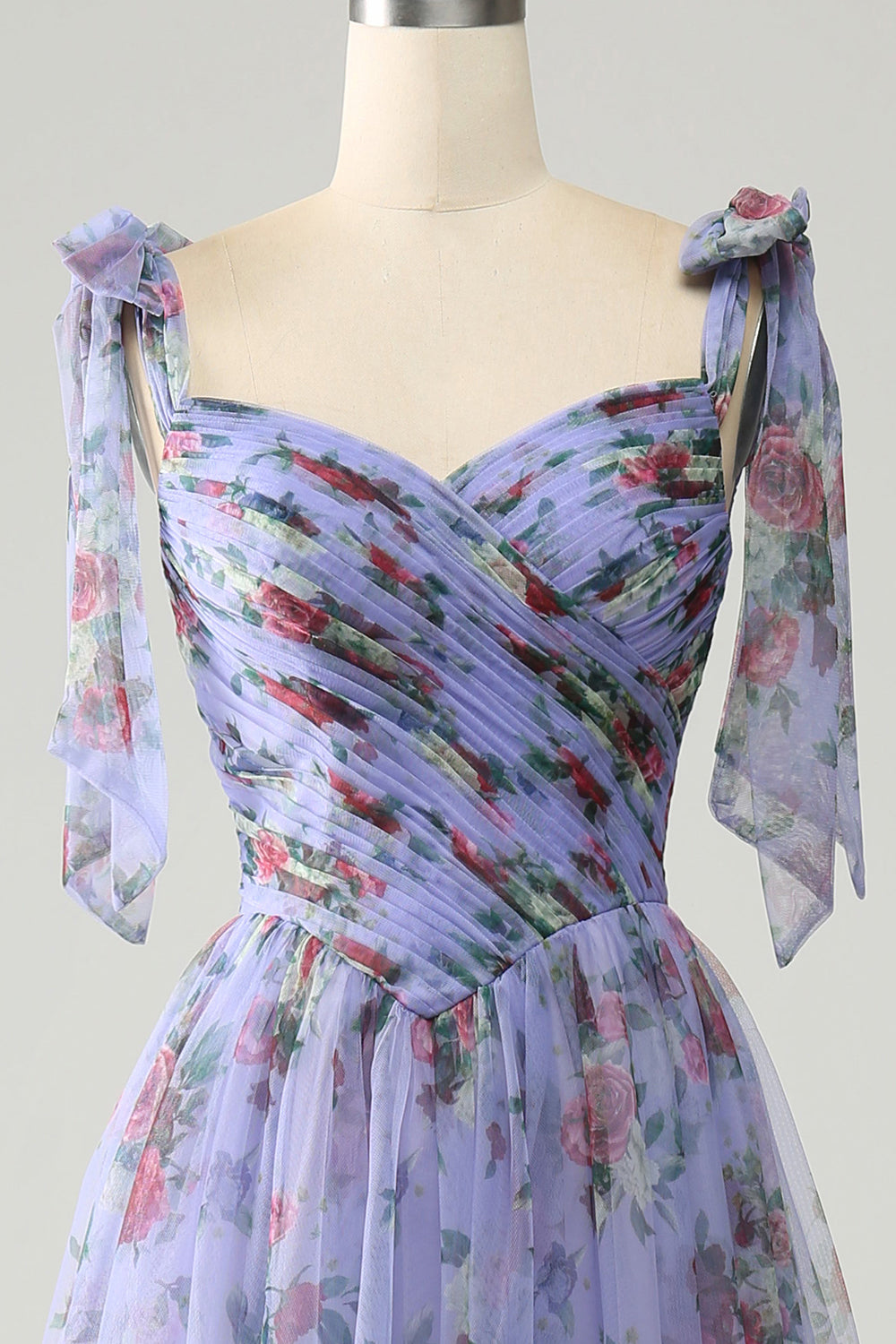Blue A-Line Printed Adjustable Straps Long Prom Dress