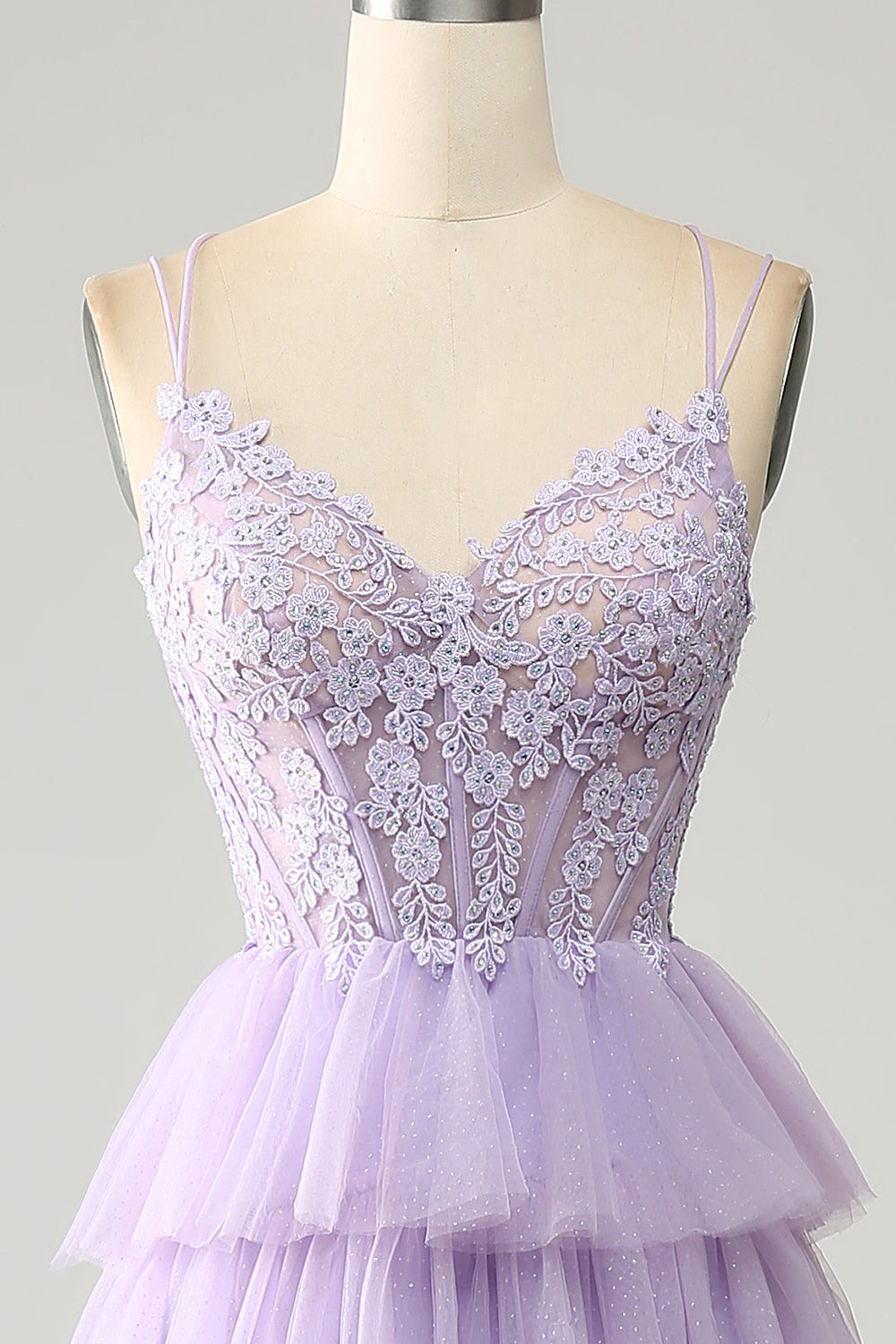 Zapakasa Women Lilac Tulle Tiered Princess Corset Prom Dress with