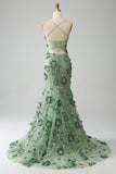Mermaid Green Corset Prom Dress with Appliques