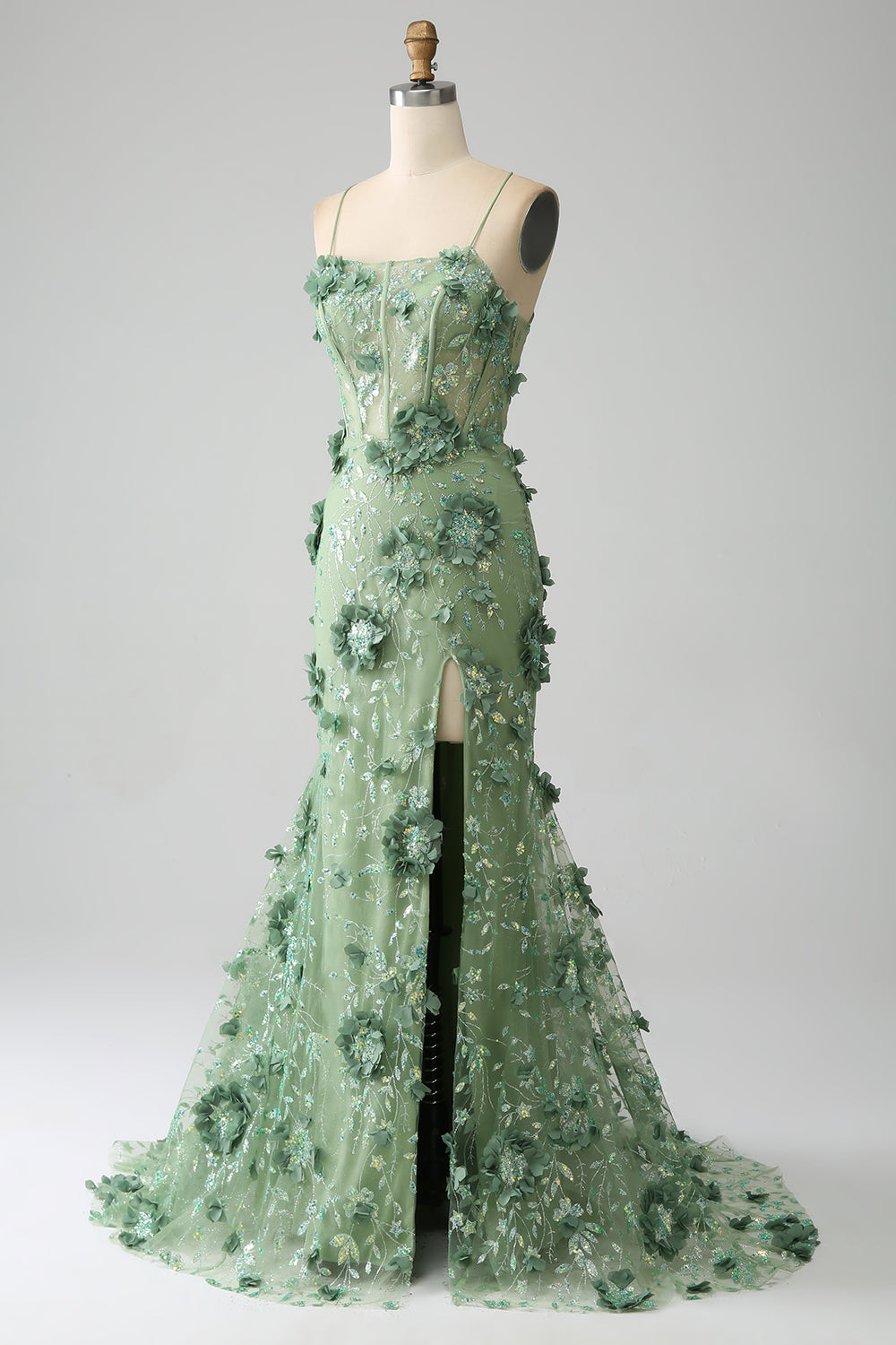 Mermaid Green Corset Prom Dress with Appliques