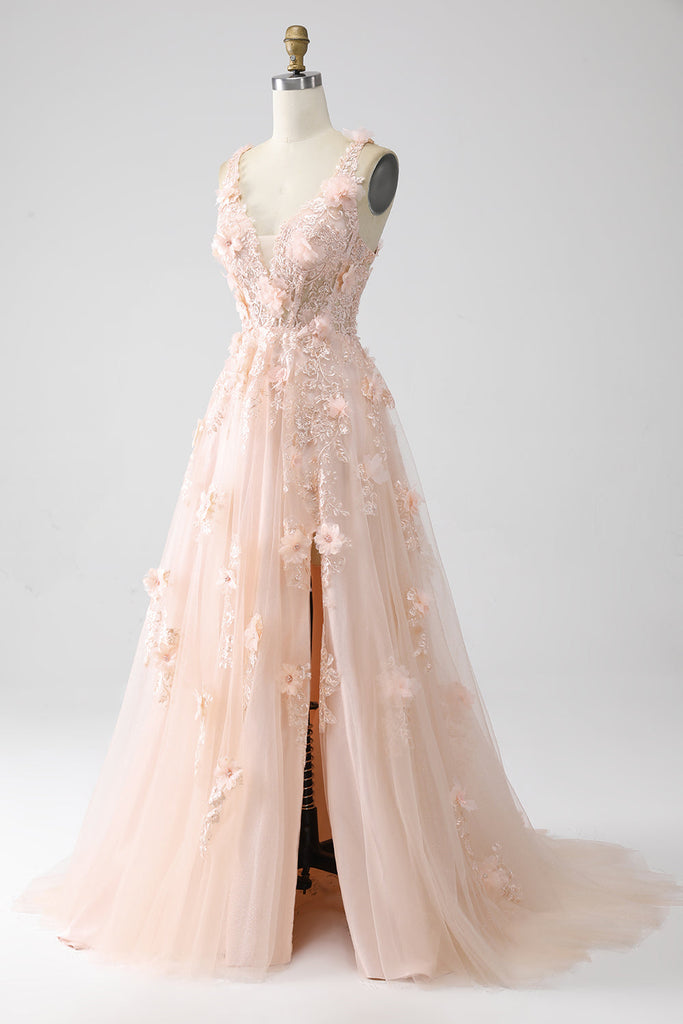 A Line Spaghetti Straps Blush Short Ball Dress with Appliques