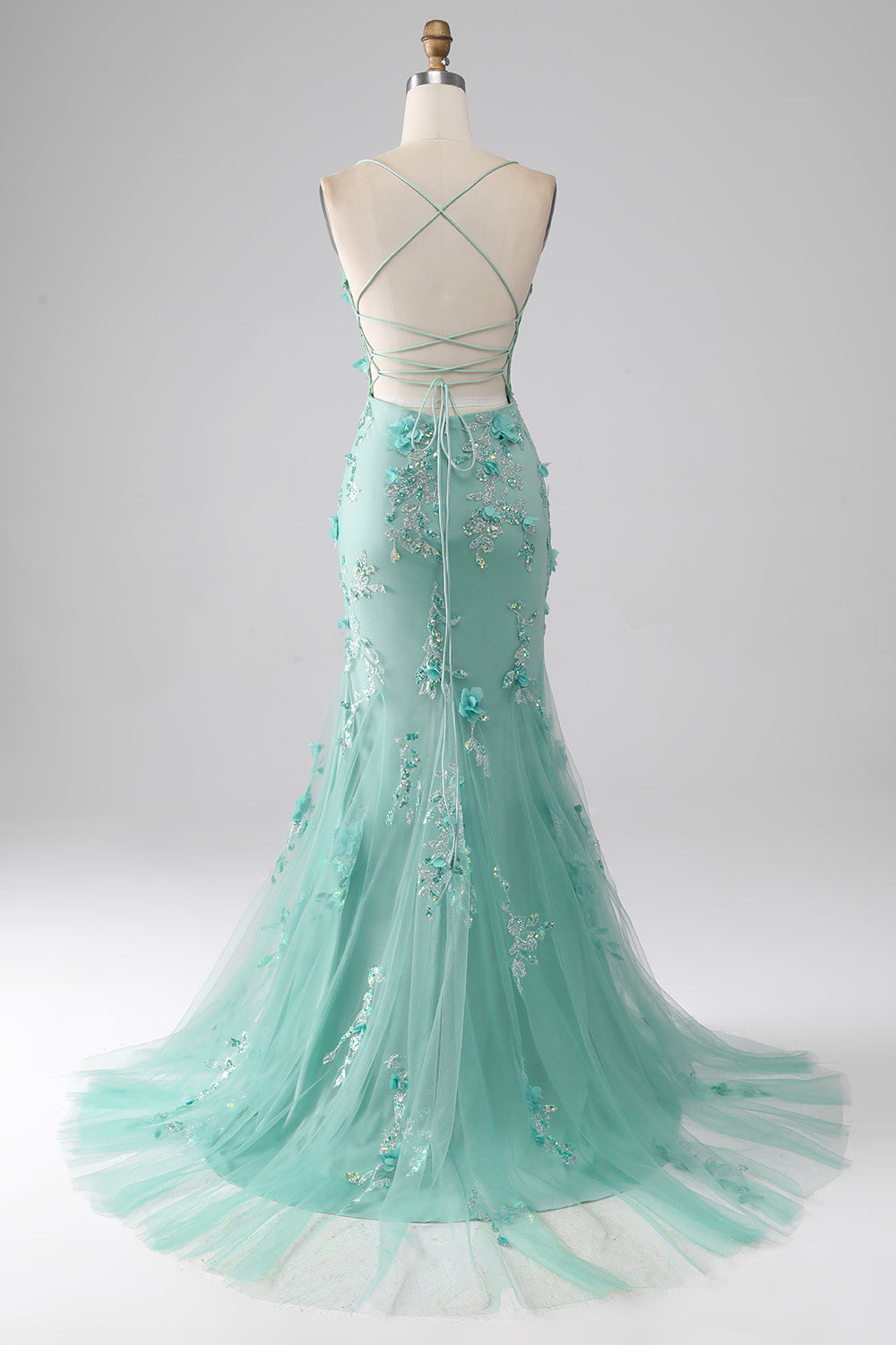 Green Mermaid Spaghetti Straps Long Prom Dress with Appliques