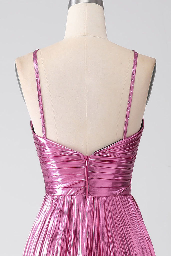 A-Line Spaghetti Straps Ruched Sleeveless Metallic Lurex Short Prom Dresses main image 1