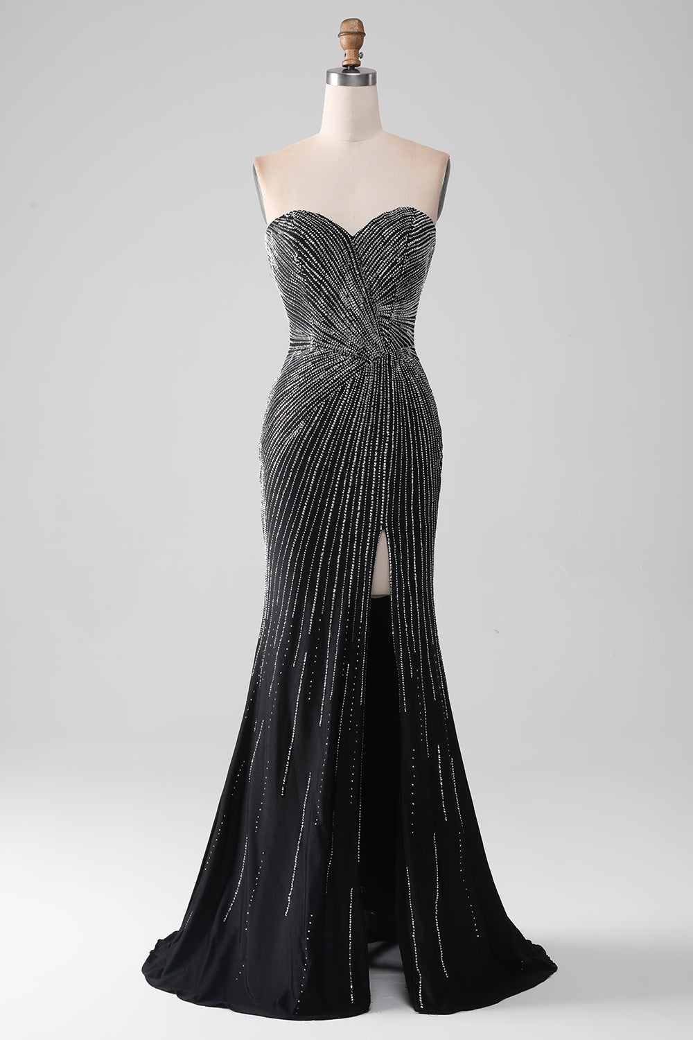 Zapakasa Women Black Glitter Prom Dress Strapless Mermaid Evening Party Dress with Slit Zapakasa Women Black Glitter Prom Dress Strapless Mermaid Evening Party Dress with Slit