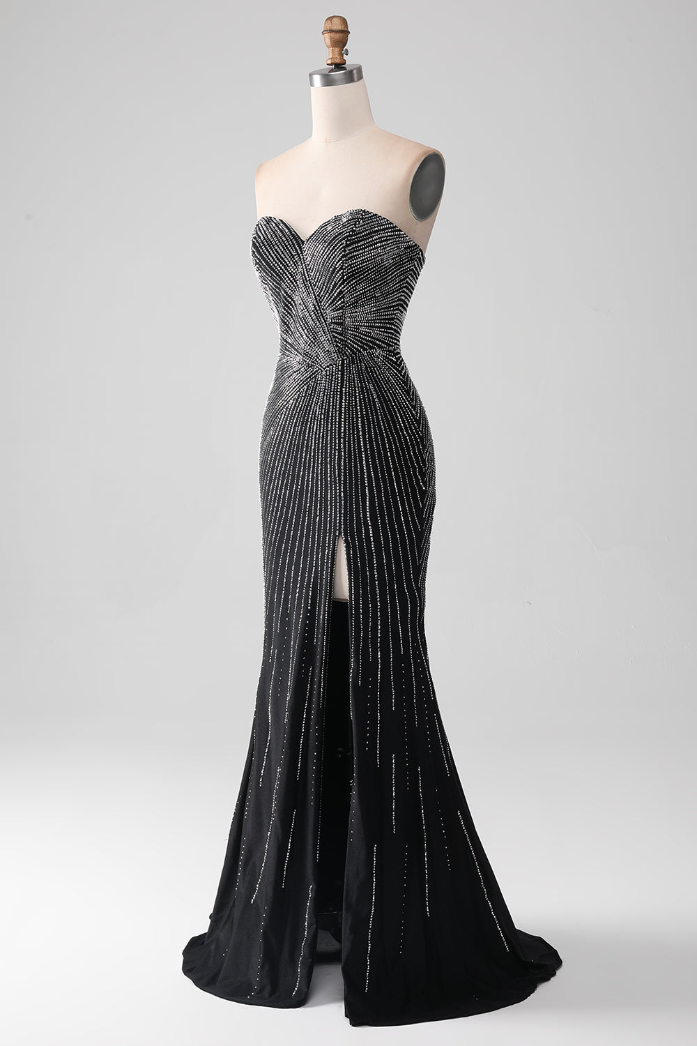 Black Glitter Strapless Mermaid Prom Dress with Slit