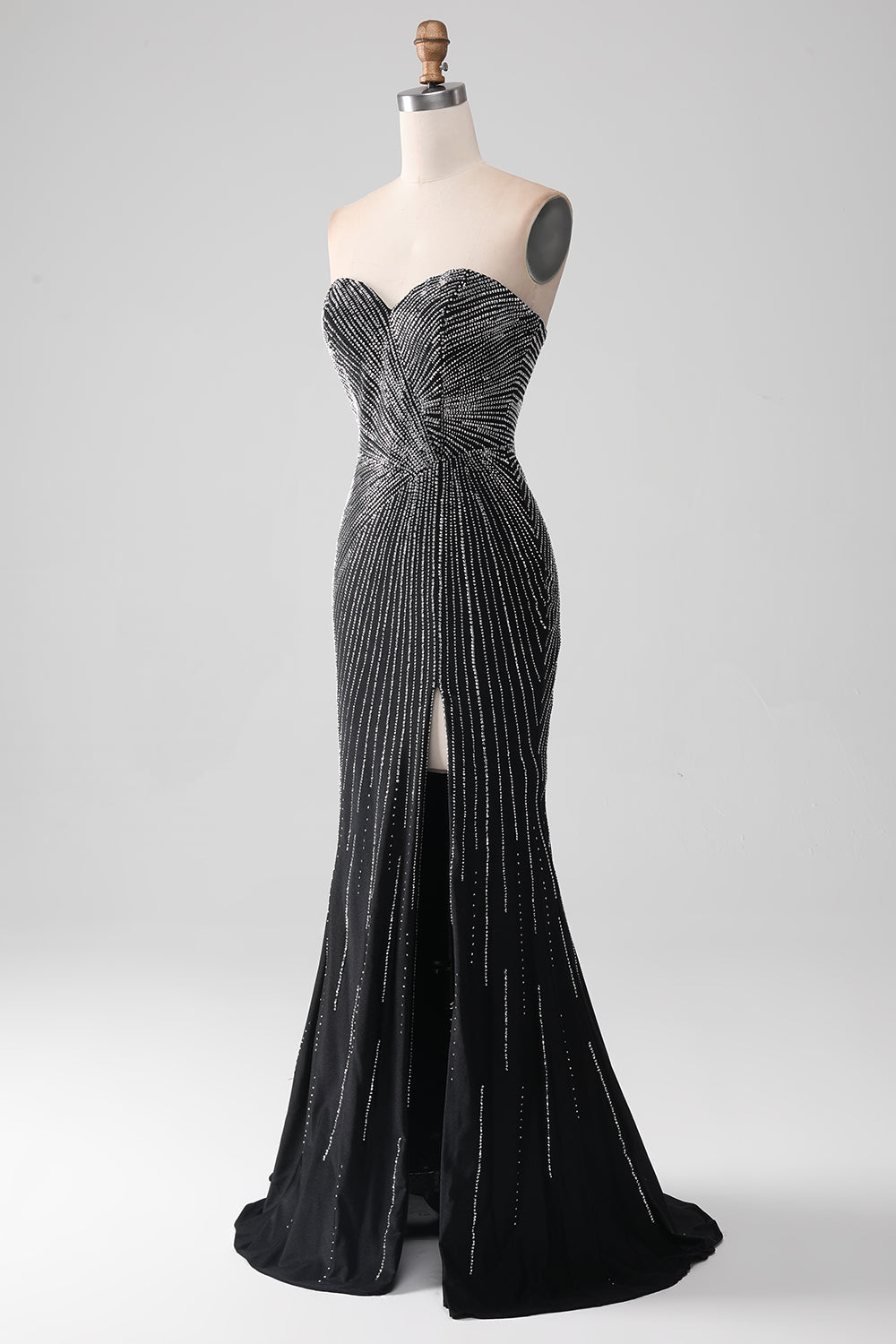 Zapakasa Women Black Glitter Prom Dress Strapless Mermaid Evening Party Dress with Slit Zapakasa Women Black Glitter Prom Dress Strapless Mermaid Evening Party Dress with Slit