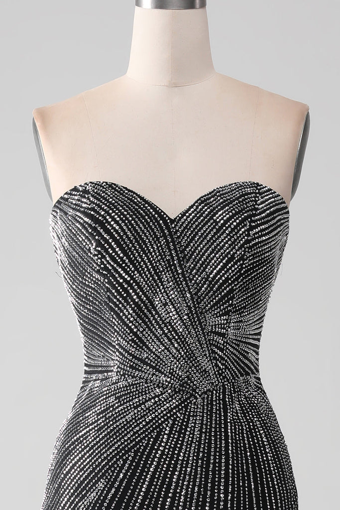 Zapakasa Women Black Glitter Prom Dress Strapless Mermaid Evening Party
