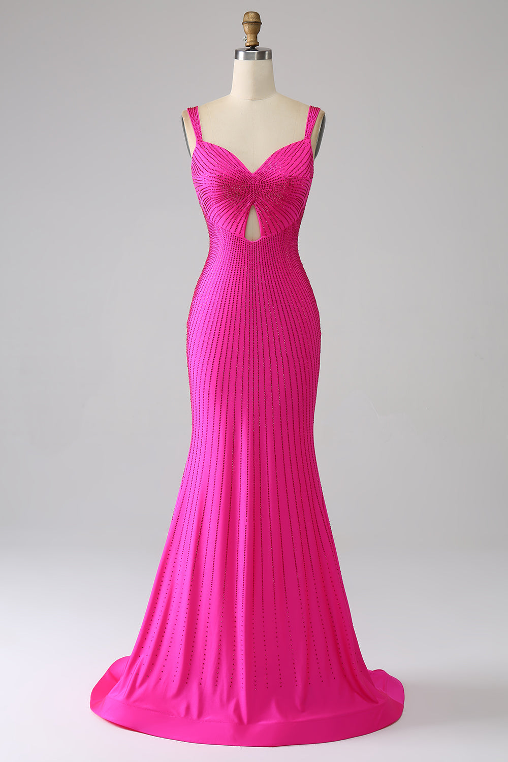 Zapakasa Women Hot Pink Sparkly Mermaid Prom Dress with Hollow-out