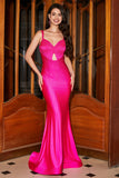Hot Pink Sparkly Mermaid Prom Dress with Hollow-out