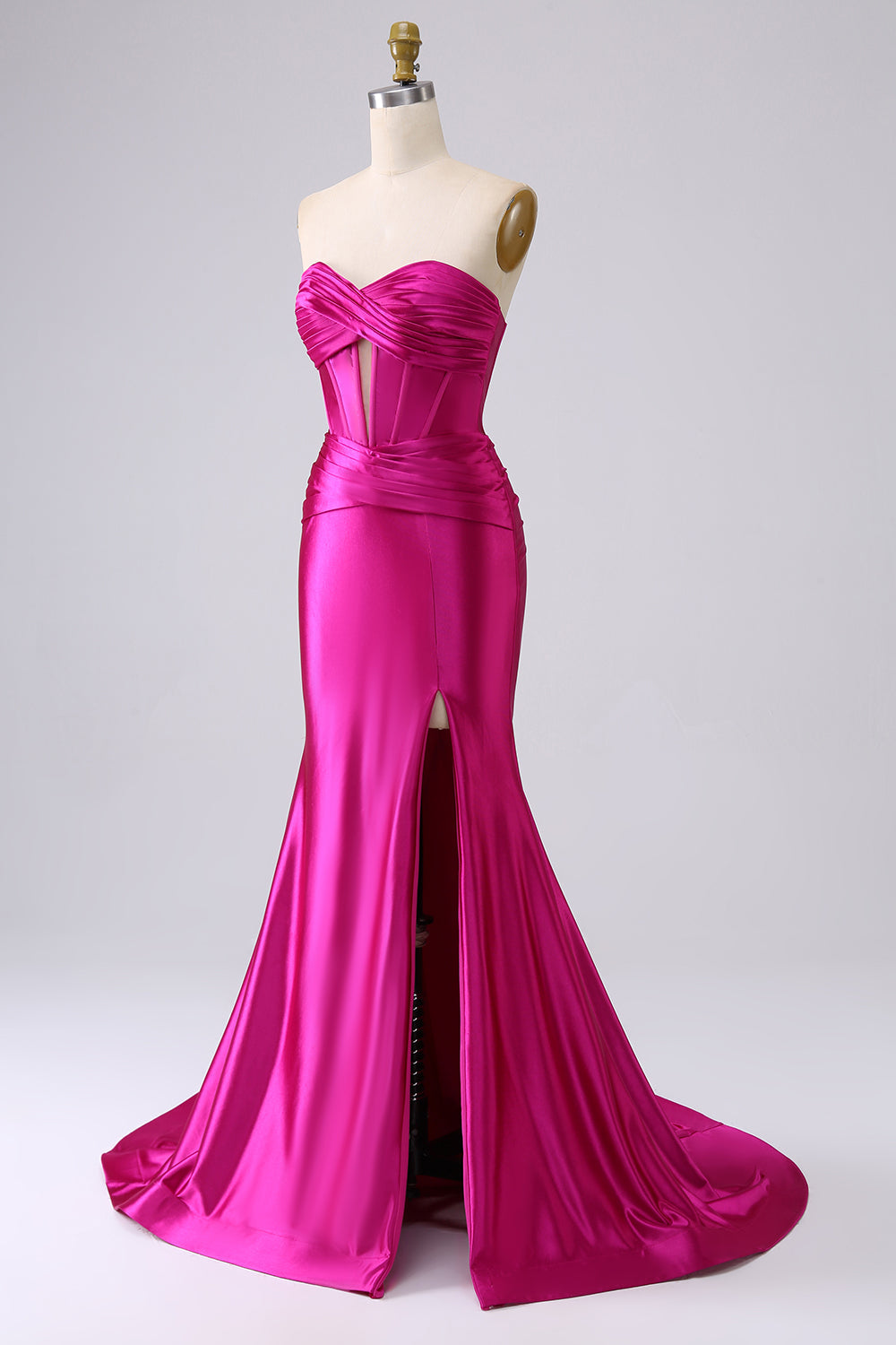 Sparkly Fuchsia Mermaid Sweetheart Corset Long Prom Dress with Slit