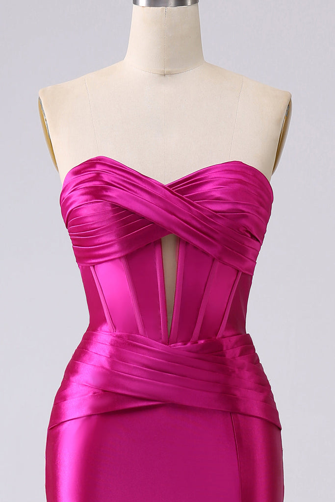 Fuchsia Long Overskirt Slit Sweetheart Prom Dress with Beadings main image 1