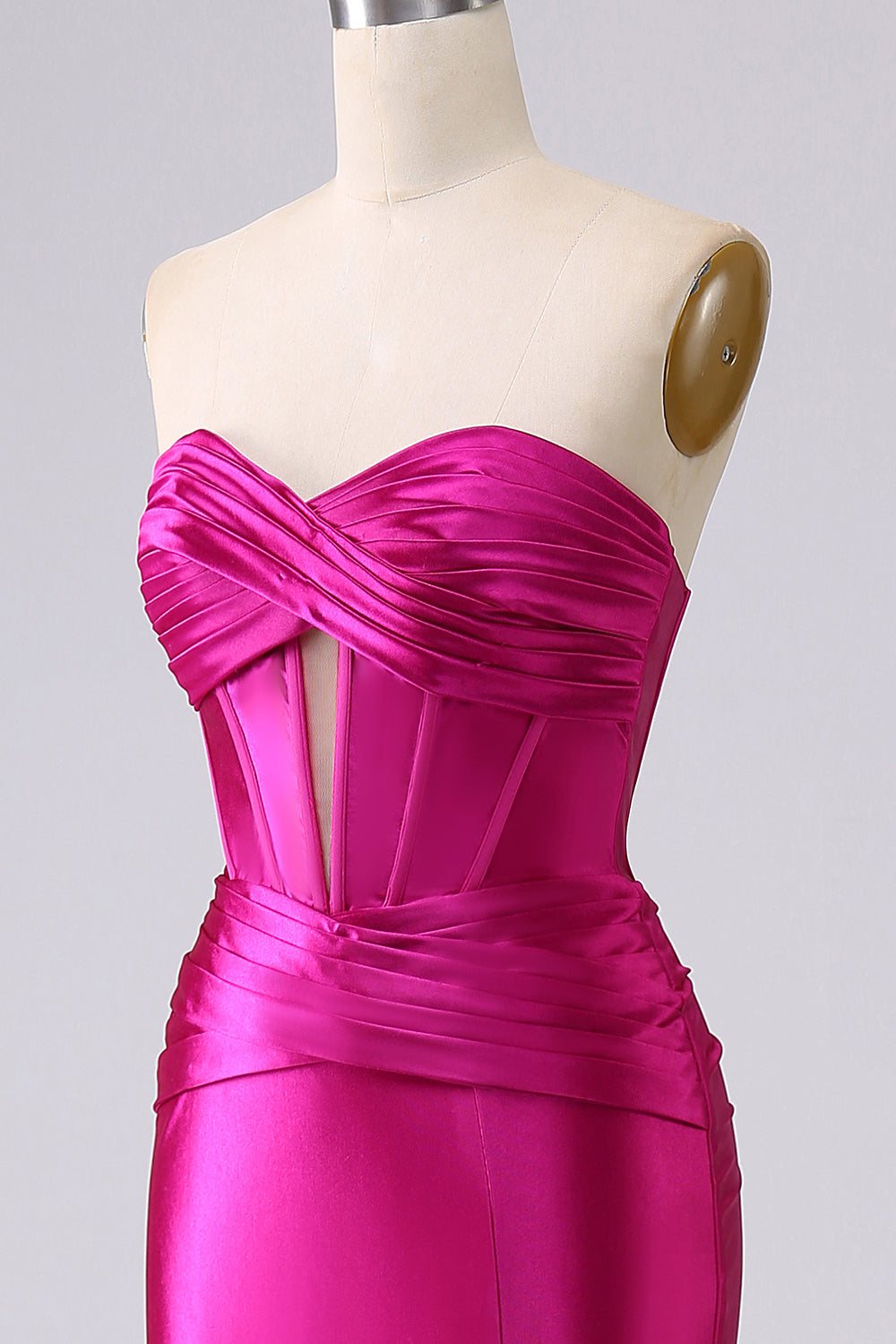 Sparkly Fuchsia Mermaid Sweetheart Corset Long Prom Dress with Slit