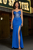 Mermaid Royal Blue Glitter Corset Prom Dress with Beading