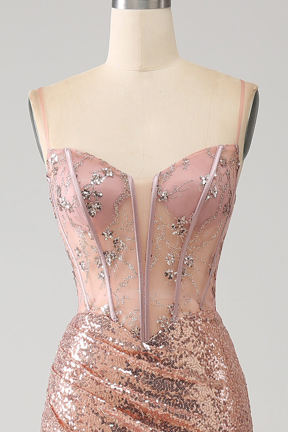 Zapakasa Women Rose Gold Prom Dress Mermaid Beaded Ruched Sequin Corset Evening Dress With Side Slit Zapakasa Women Rose Gold Prom Dress Mermaid Beaded Ruched Sequin Corset Evening Dress With Side Slit