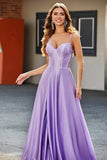 Sparkly Lilac A-Line Corset Prom Dresses with Rhinestones