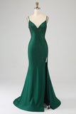 Sparkly Dark Green Beaded Long Mermaid Prom Dress with Slit